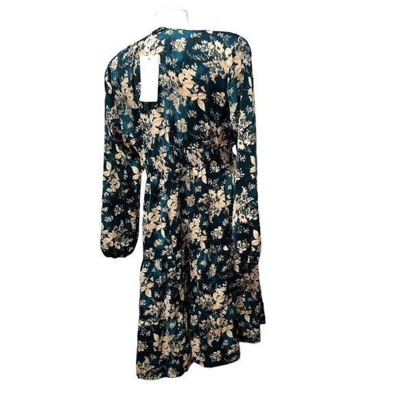 BloomChic Floral V Neck Long Lantern Sleeve Smocked Waist Mini Dress Sz 12 (Larg - Picture 11 of 16
